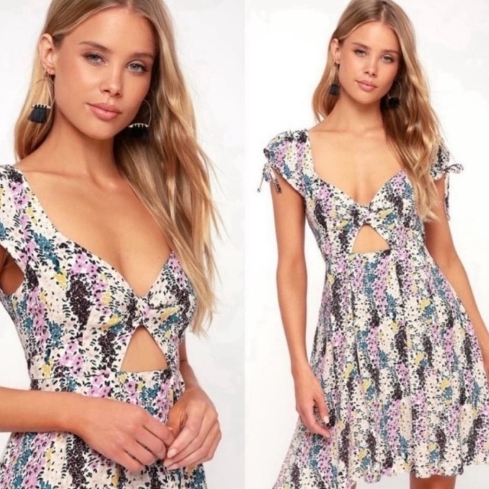 Free People Floral Cutout Mini Dress in Pastel Multi Size M